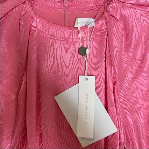 Jonathan Simkhai Pink Puff Sleeve Holland Satin Moire Dress - Picture 8 of 8
